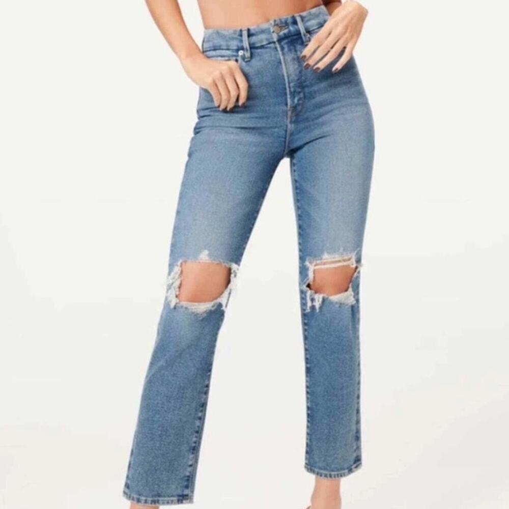 Good American Good Vintage Distressed Straight Leg High Rise Jeans Size 27/4